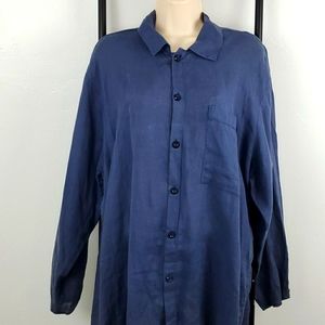 Flax by Jeanne Engelhart linen men shirt buttons down long sleeve blue size S